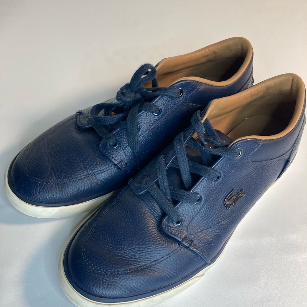 Lacoste Blue Pebbled Leather Low Top Sneakers Shoes Bayliss 8.5